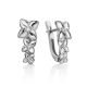 Silver Floral Earrings With Crystals, image 