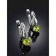 Silver Earrings With Chrysolite And Crystals, image , picture 2