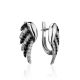 Silver Wing Earrings With Black And White Crystals, image 