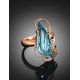 Gold-Plated Open Ring With Sky Blue Synthetic Topaz The Serenade, Ring Size: Adjustable, image , picture 5