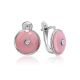 Pink Enamel Round Earrings With Diamonds The Heritage, image 