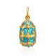 Gold Plated Silver Egg Shaped Pendant With Azure Color Enamel The Romanov, image 