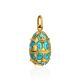 Gold Plated Silver Egg Shaped Pendant With Azure Color Enamel The Romanov, image , picture 3