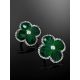 Green Enamel Four Petal Earrings With Diamonds The Heritage, image , picture 2