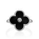 Black Enamel Four Petal Silver Ring With Diamond The Heritage, Ring Size: 8 / 18, image , picture 3