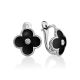 Black Enamel Four Petal Silver Earrings With Diamond The Heritage, image 