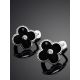 Black Enamel Four Petal Silver Earrings With Diamond The Heritage, image , picture 2