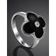 Black Enamel Four Petal Silver Ring With Diamond The Heritage, Ring Size: 8 / 18, image , picture 2